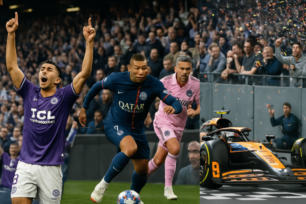revivez les moments forts du week-end avec le triplé sensationnel de toulouse, la domination sans appel du psg face à messi et miami, ainsi que la victoire impressionnante de norris en autriche.