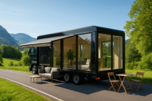 découvrez notre camion-remorque spacieux de 30 m², la solution idéale pour vos projets sans nécessiter de permis de construire. pratique et facilement aménageable, il s'adapte à tous vos besoins tout en simplifiant vos démarches administratives. optez pour la liberté de l'espace sans contraintes !
