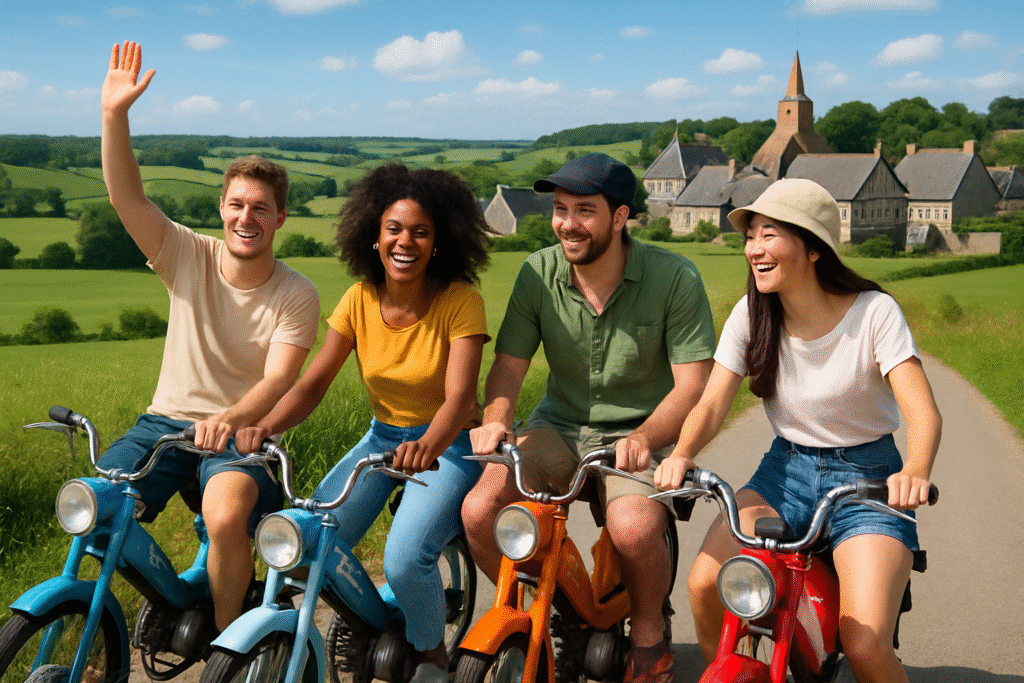 Une aventure mémorable en Ille-et-Vilaine : des amis parcourent 270 km à mobylettes 3 rejoignez nos aventuriers dans une escapade inoubliable à travers l'ille-et-vilaine ! suivez leurs péripéties alors qu'ils parcourent 270 km à mobylettes, découvrant paysages pittoresques, charmants villages et souvenirs inestimables. une expérience unique d'amitié et de liberté sur deux roues vous attend !
