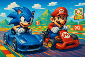 sega frappe fort et ravive la rivalité des années 90 en s’attaquant à nintendo et mario kart, offrant une nouvelle expérience de course pleine de panache et de nostalgie.