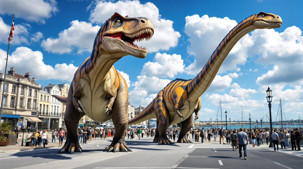découvrez à cherbourg une exposition impressionnante où des dinosaures grandeur nature prennent vie ! plongez dans l’univers fascinant des créatures préhistoriques et vivez une expérience inoubliable en famille ou entre amis.