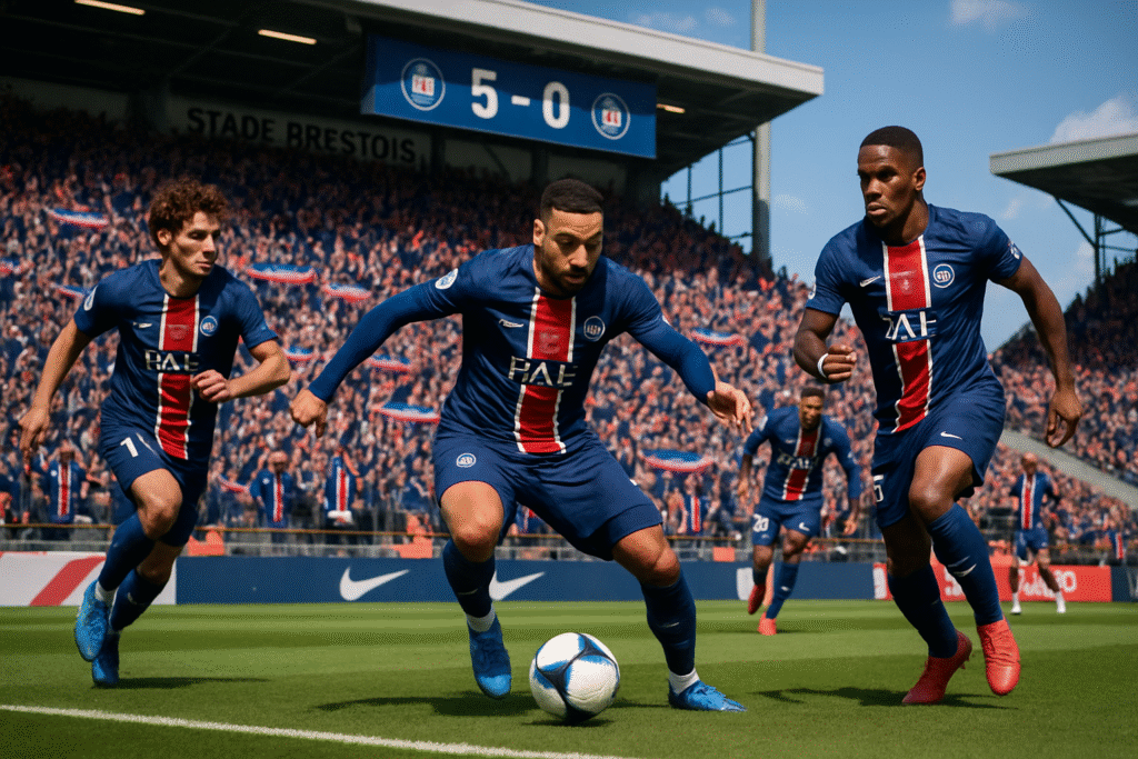 le psg s'impose aisément face à brest et retrouve la première place de la ligue 1. découvrez le résumé de cette victoire maitrisée et les moments forts du match.