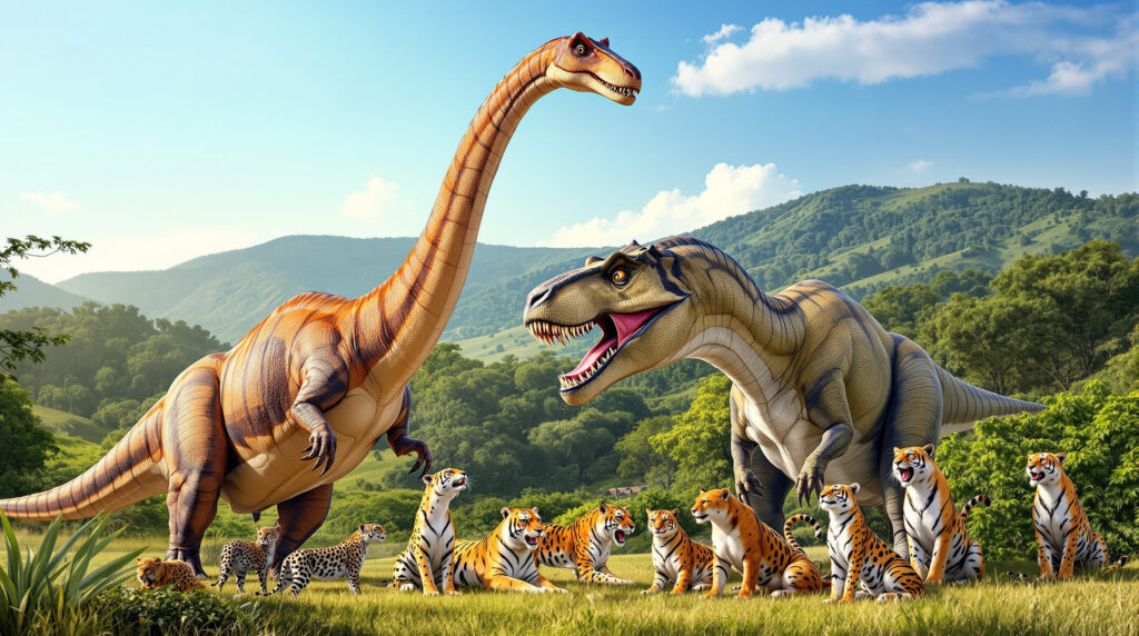 découvrez l'incroyable arrivée de créatures préhistoriques géantes à la réserve safari de lumigny en seine-et-marne ! une aventure fascinante au cœur du parc, où dinosaures et félins cohabitent pour le plaisir des petits et grands.