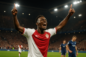 folarin balogun inscrit son premier but en ligue des champions, offrant une victoire cruciale à l’as monaco lors d’un match intense.
