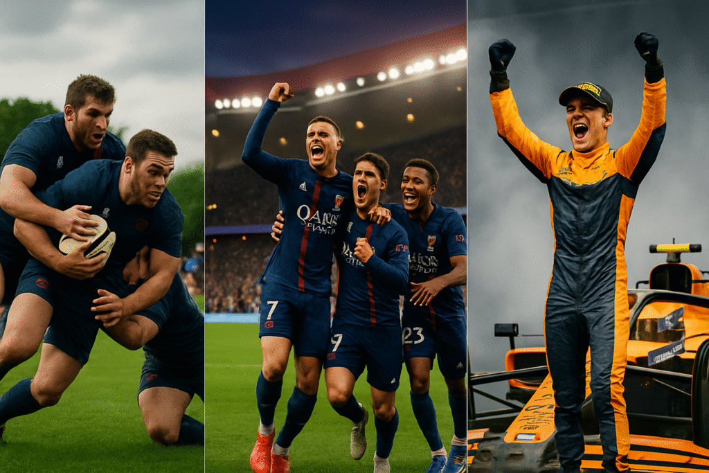 découvrez les moments clés du week-end sportif avec les performances du xv de france, les exploits du psg et la victoire impressionnante de norris.