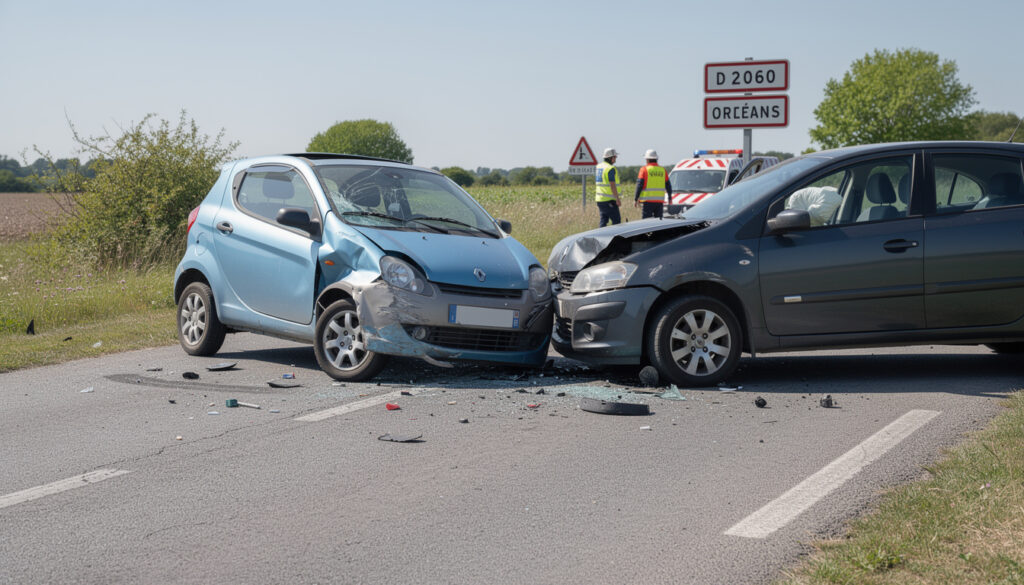 collision sur la rd2060 près d'orléans impliquant une voiture sans permis et deux autres véhicules. découvrez les détails de cet accident et les conséquences sur la circulation locale.