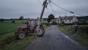 dans l'eure, un tracteur percute un poteau électrique, causant une coupure de courant qui prive 208 foyers d'électricité.