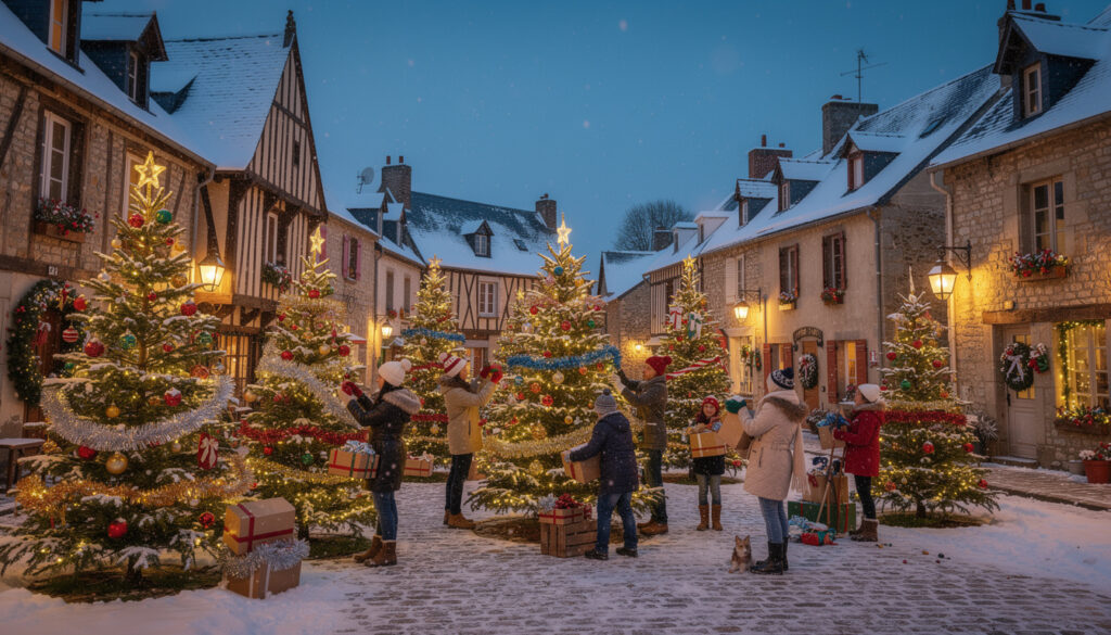 dans une charmante commune du calvados, les habitants célèbrent noël en décorant 25 sapins, créant une ambiance festive et conviviale pour la fête.