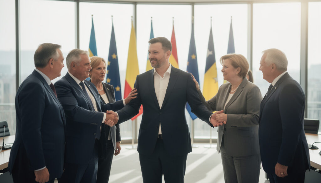 à la veille de sa rencontre avec donald trump, volodymyr zelensky reçoit un soutien renforcé des dirigeants européens face à la guerre en ukraine, soulignant l'unité internationale et les enjeux géopolitiques cruciaux.