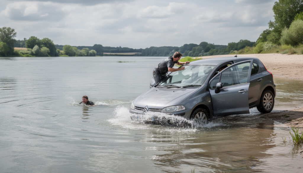 un incident spectaculaire à tours : une voiture tombe dans la loire, mais heureusement, ses deux passagers réussissent à s'échapper indemnes.