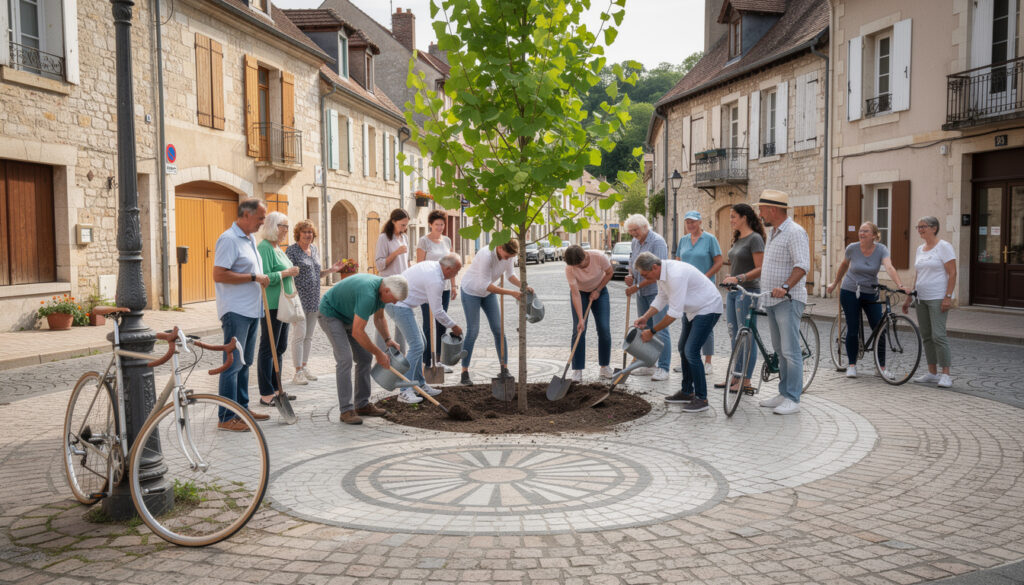 la commune plante un ginkgo biloba, symbole fort des valeurs de la roue tourangelle, pour célébrer et honorer cette célèbre course cycliste locale.