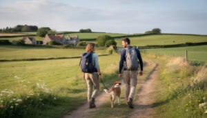 suivez orine, jayson et leur chienne una dans leur incroyable aventure à pied à travers le cotentin, explorant la beauté de la france et de la belgique.