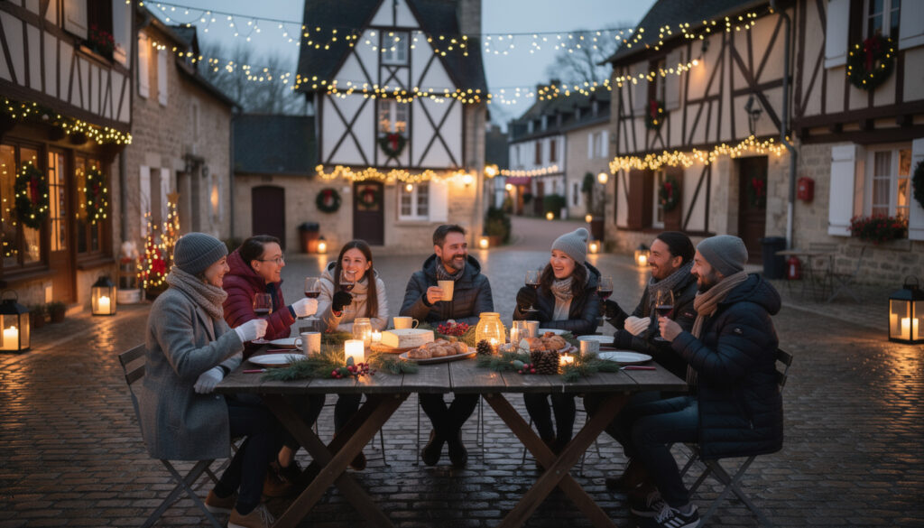 beuvron-en-auge célèbre la saison après le succès des illuminations de noël avec une fête conviviale réunissant commerçants et visiteurs dans une ambiance chaleureuse.