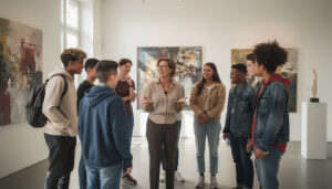 à conches-en-ouche, louison nielman dialogue avec les adolescents pour partager et explorer son œuvre artistique, favorisant un échange enrichissant et créatif.