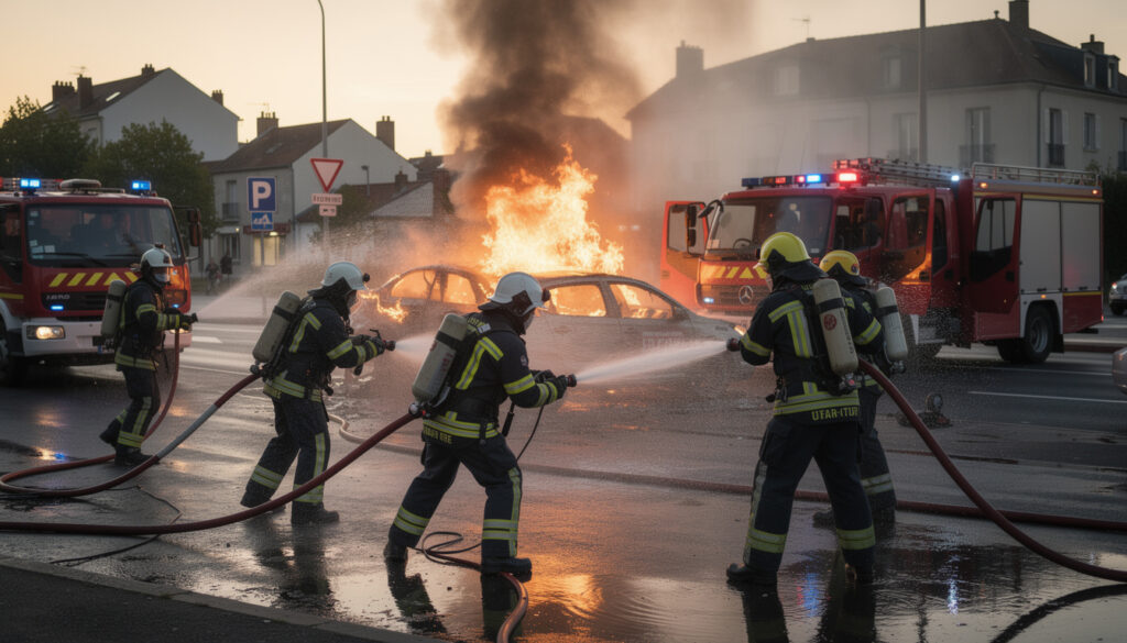 découvrez l'intervention spectaculaire des pompiers près d'orléans qui ont rapidement maîtrisé un incendie de voiture. images exclusives de l'intervention en direct.
