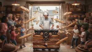 découvrez dj baguette en pleine action dans une boulangerie de la manche : un spectacle inédit où le pain danse et les clients se déchaînent pour une ambiance festive unique.